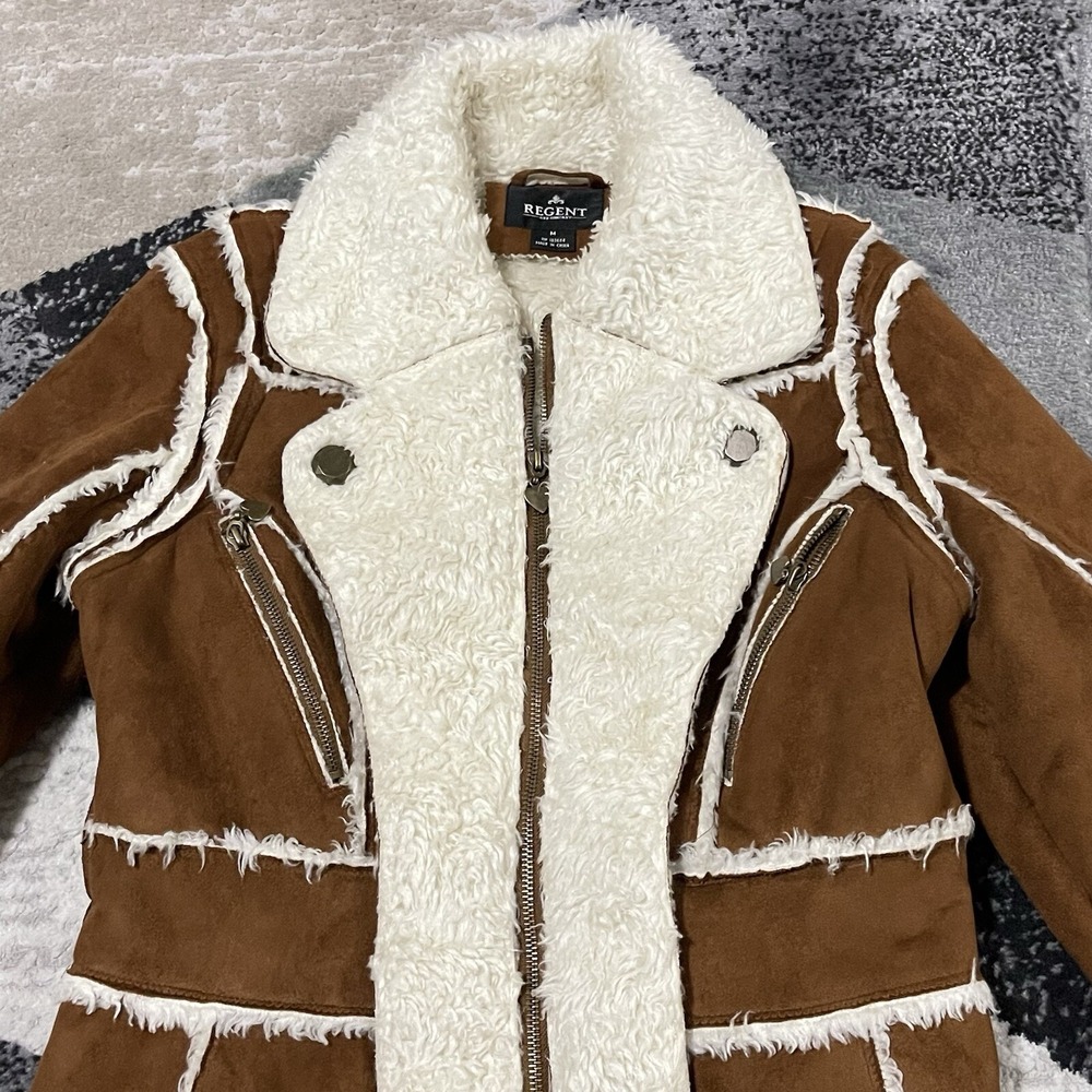 Regent & Company Jacket Faux Suede Women Medium Western Shearling Line Coat Yoke - Picture 2 of 16